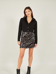 Yumi Black Bolero with Detachable Faux Fur Collar - Image 3 of 5