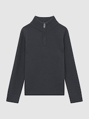 Reiss Anthracite Grey Tempo 9-14 yrs Slim Fit Knitted Half-Zip Funnel Neck Jumper - Image 2 of 5