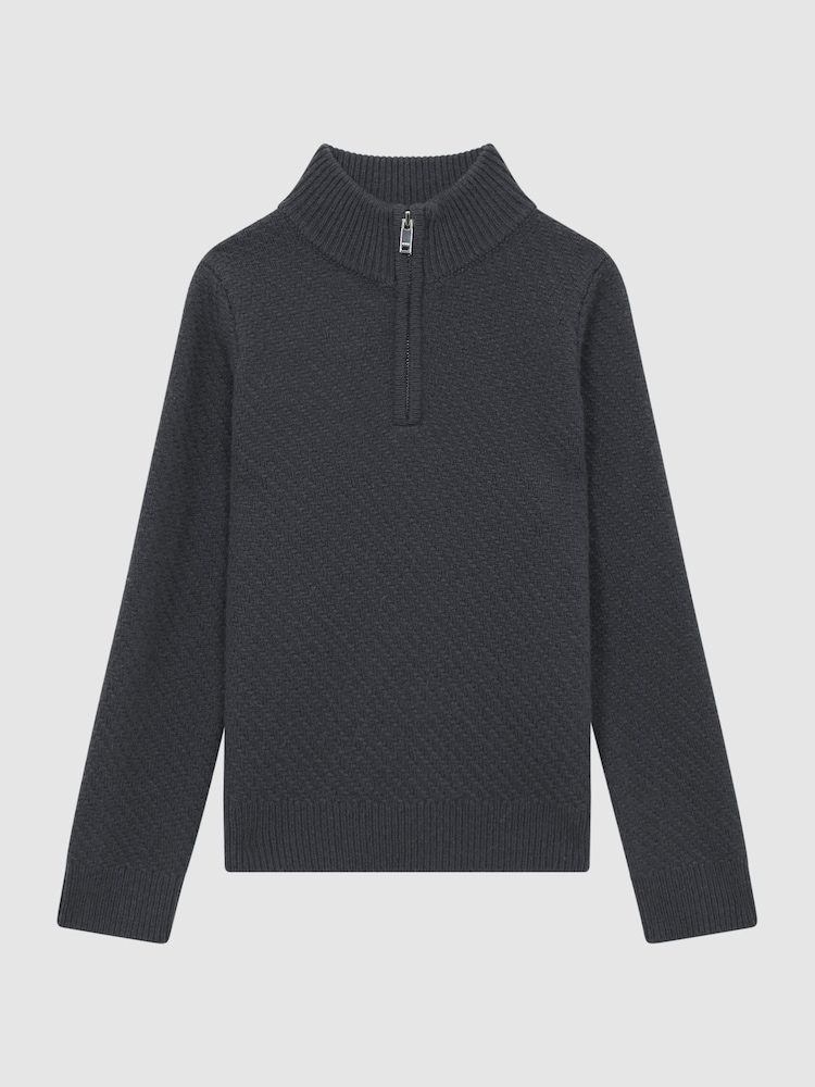 Reiss Anthracite Grey Tempo 9-14 yrs Slim Fit Knitted Half-Zip Funnel Neck Jumper - Image 2 of 5
