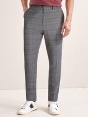 Light Grey Slim Fit Check Trousers With Elasticated Waist - Image 1 of 4