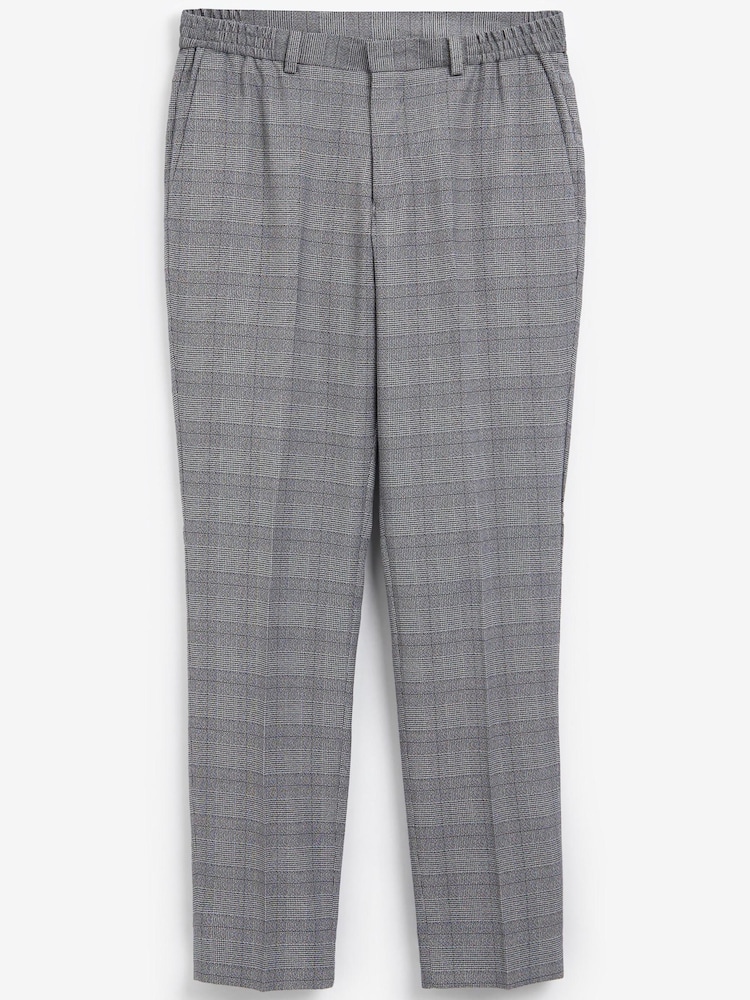 Light Grey Slim Fit Check Trousers With Elasticated Waist - Image 2 of 4