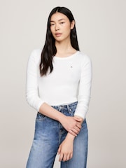 Tommy Hilfiger Cream Slim Fit Long Sleeve T-Shirt - Image 1 of 6