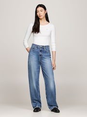 Tommy Hilfiger Cream Slim Fit Long Sleeve T-Shirt - Image 2 of 6