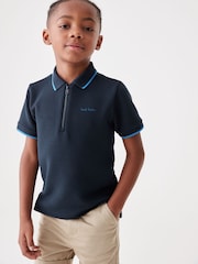Paul Smith Junior Boys Navy Short Sleeve Signature Zip Polo Shirt - Image 1 of 12