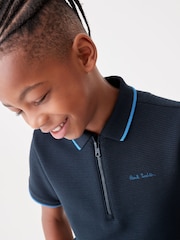 Paul Smith Junior Boys Navy Short Sleeve Signature Zip Polo Shirt - Image 5 of 12