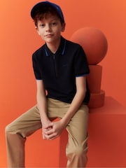 Paul Smith Junior Boys Navy Short Sleeve Signature Zip Polo Shirt - Image 7 of 12