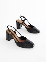 Black Forever Comfort® Square Toe Slingback Block Heel Shoes - Image 1 of 8