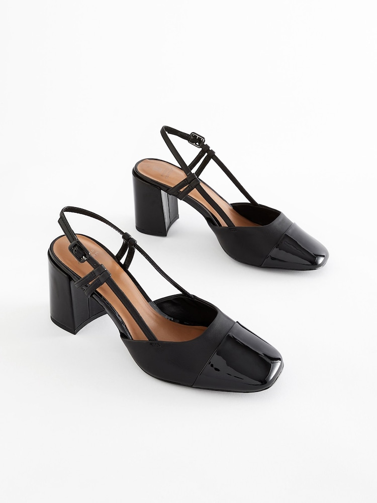 Black Forever Comfort® Square Toe Slingback Block Heel Shoes - Image 1 of 8