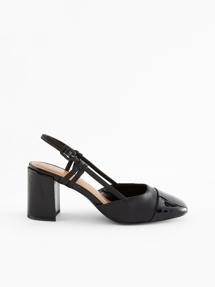 Black Forever Comfort® Square Toe Slingback Block Heel Shoes - Image 2 of 8