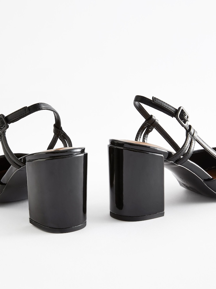 Black Forever Comfort® Square Toe Slingback Block Heel Shoes - Image 6 of 8
