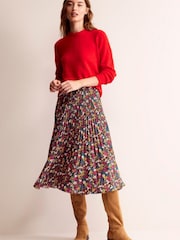 Boden Red Pleated Midi Skirt - Image 1 of 6