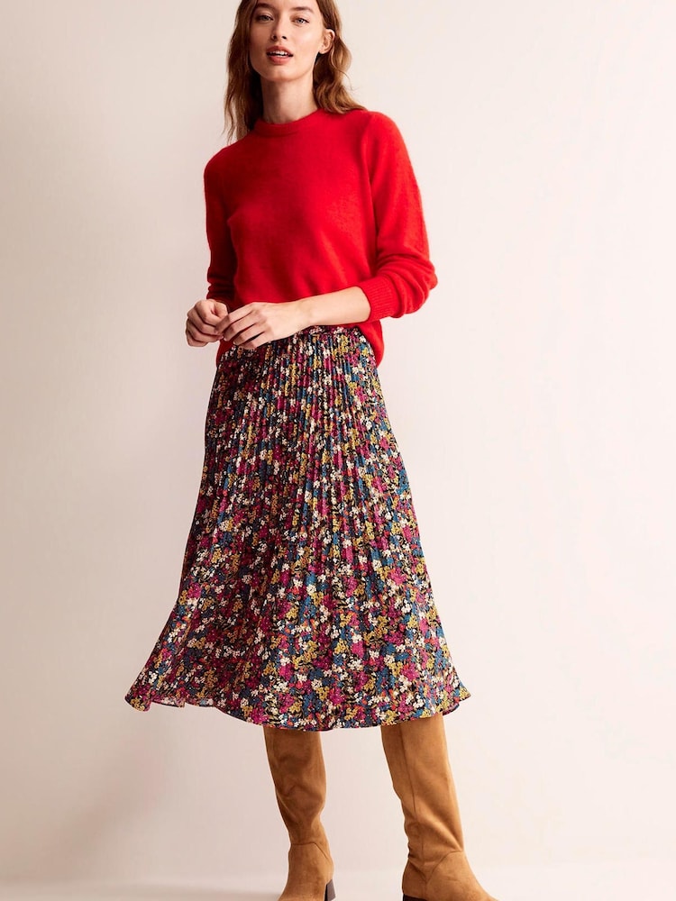 Boden Red Pleated Midi Skirt - Image 1 of 6