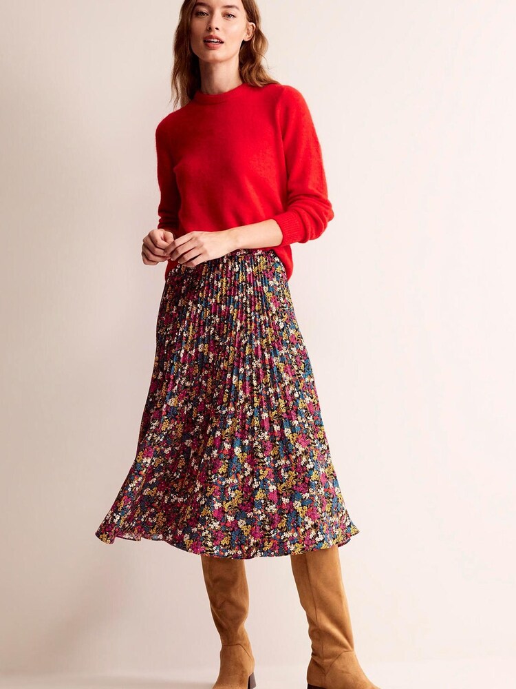 Boden Red Pleated Midi Skirt - Image 1 of 6 Boden Red Pleated Midi Skirt - Image 1 of 6