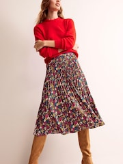 Boden Red Pleated Midi Skirt - Image 3 of 6