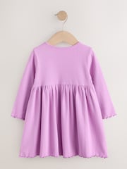 Lilac Bunny Embroidery Long Sleeve Ribbed Dress (3mths-7yrs) - Image 6 of 9