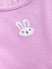 Lilac Bunny Embroidery Long Sleeve Ribbed Dress (3mths-7yrs) - Image 7 of 9