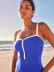 Cobalt Blue Zip Bandeau Tummy Shaping Control Swimsuit - Image 4 of 7