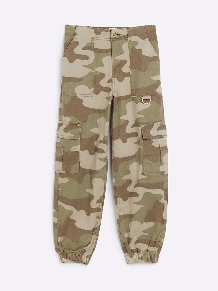 River Island Girls Green Camo Cargo Trousers - Image 1 of 1 River Island Girls Green Camo Cargo Trousers - Image 1 of 1