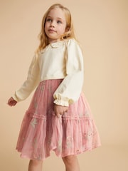 Laura Ashley Pink/Cream Embroidered 2-in-1 Mesh Dress - Image 1 of 12