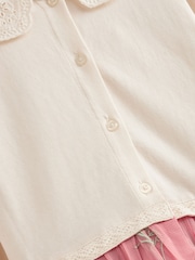 Laura Ashley Pink/Cream Embroidered 2-in-1 Mesh Dress - Image 10 of 12