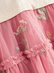 Laura Ashley Pink/Cream Embroidered 2-in-1 Mesh Dress - Image 11 of 12