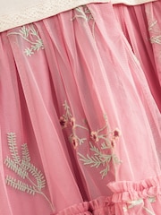 Laura Ashley Pink/Cream Embroidered 2-in-1 Mesh Dress - Image 12 of 12