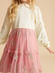 Laura Ashley Pink/Cream Embroidered 2-in-1 Mesh Dress - Image 3 of 12