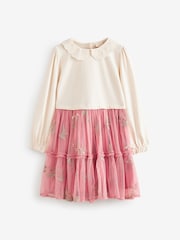 Laura Ashley Pink/Cream Embroidered 2-in-1 Mesh Dress - Image 5 of 12