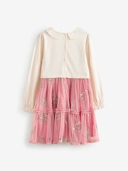 Laura Ashley Pink/Cream Embroidered 2-in-1 Mesh Dress - Image 6 of 12