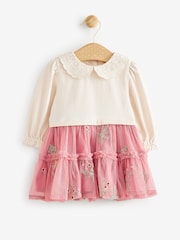 Laura Ashley Pink/Cream Embroidered 2-in-1 Mesh Dress - Image 7 of 12