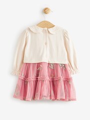 Laura Ashley Pink/Cream Embroidered 2-in-1 Mesh Dress - Image 8 of 12