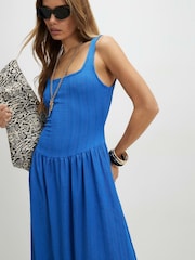 River Island Blue Sleeveless Square Neck Textured Midi Dress - Image 3 of 4