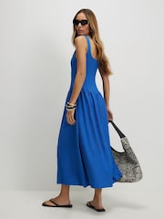 River Island Blue Sleeveless Square Neck Textured Midi Dress - Image 4 of 4