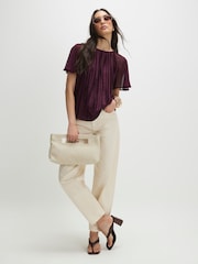 River Island Red Short Sleeve Pleated Hybrid Top - Image 1 of 4