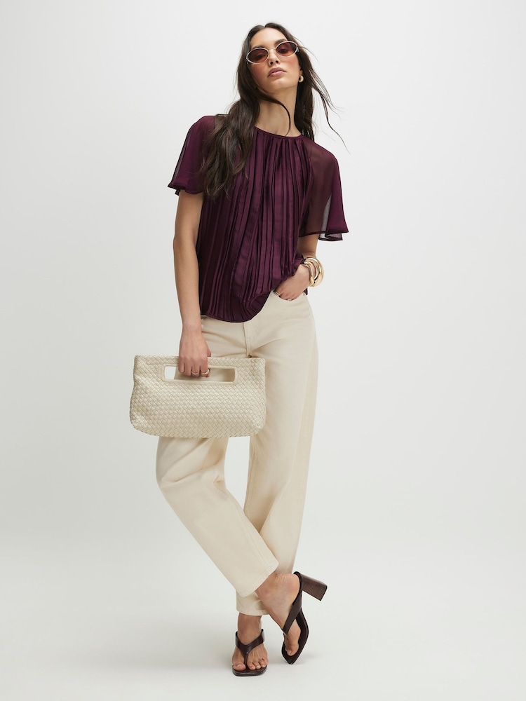 River Island Red Short Sleeve Pleated Hybrid Top - Image 1 of 4 River Island Red Short Sleeve Pleated Hybrid Top - Image 1 of 4