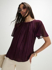 River Island Red Short Sleeve Pleated Hybrid Top - Image 3 of 4