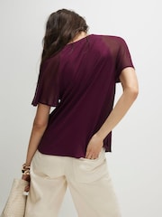 River Island Red Short Sleeve Pleated Hybrid Top - Image 4 of 4