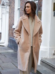 Threadbare Brown Borg Single Breasted Overcoat - Image 1 of 4