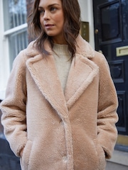 Threadbare Brown Borg Single Breasted Overcoat - Image 4 of 4