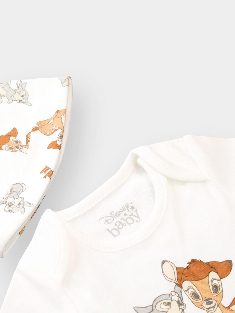 Character White Bambi 4 Piece Baby Sleepsuit Bodysuit Hat And Bib Set - Image 5 of 5