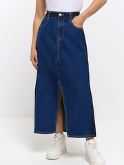River Island Blue Petite Patchwork Denim Maxi Skirt - Image 1 of 1