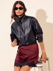 Friends Like These Brown Satin Lace Hem Mini Skirt - Image 4 of 5