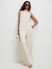 River Island Cream Stripe Satin Wide Leg Trousers - Image 1 of 4