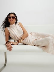 River Island Cream Stripe Satin Wide Leg Trousers - Image 2 of 4