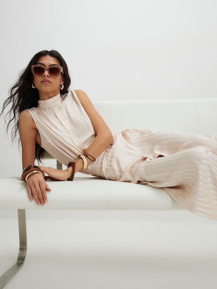 River Island Cream Stripe Satin Wide Leg Trousers - Image 2 of 4 River Island Cream Stripe Satin Wide Leg Trousers - Image 2 of 4