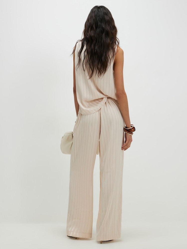 River Island Cream Stripe Satin Wide Leg Trousers - Image 4 of 4 River Island Cream Stripe Satin Wide Leg Trousers - Image 4 of 4