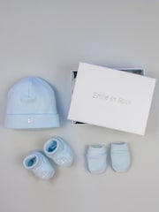 Emile et Rose Blue 100% Cotton Hat, Booties And Mitts Gift Set - Image 1 of 3