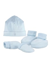 Emile et Rose Blue 100% Cotton Hat, Booties And Mitts Gift Set - Image 3 of 3