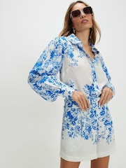 River Island Blue Long Sleeve Floral Print Blouse - Image 1 of 4