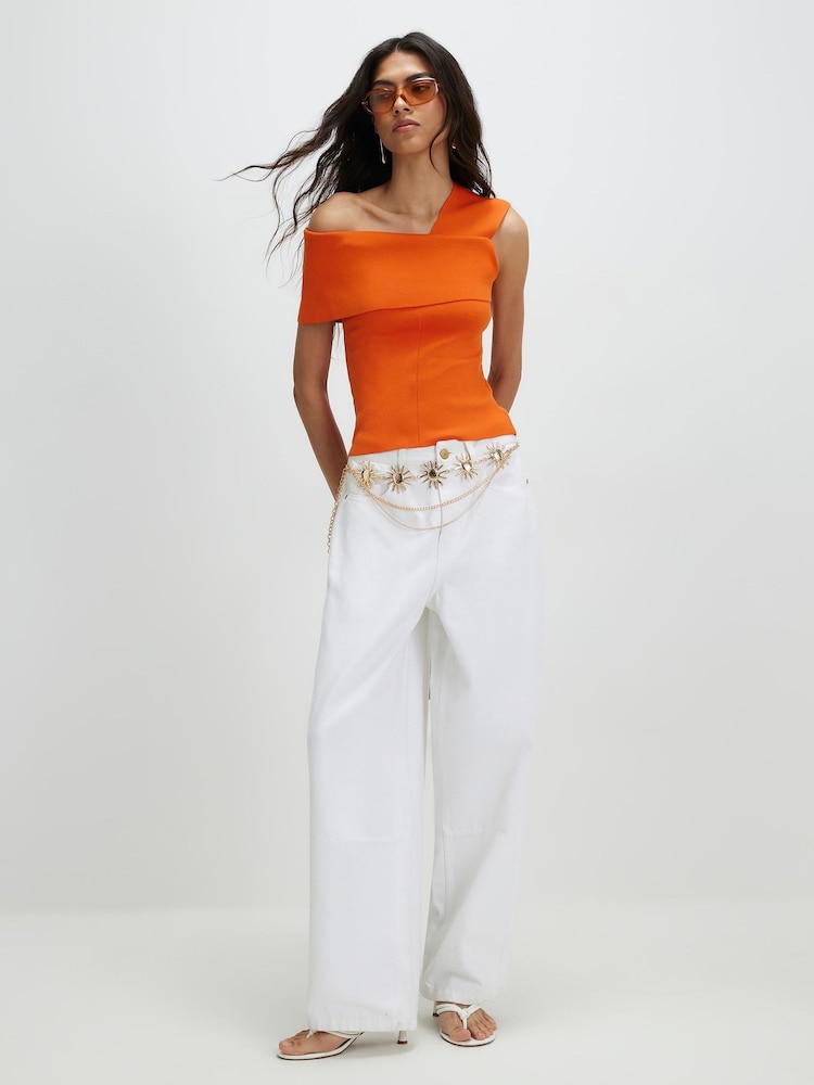 River Island Orange One Shoulder Bardot Top - Image 4 of 4 River Island Orange One Shoulder Bardot Top - Image 4 of 4